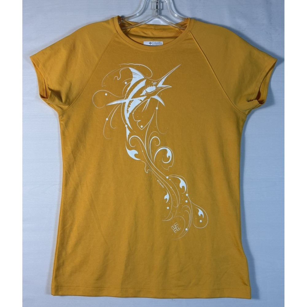 Columbia Omni Shade Sun Protection Tee Shirt Top, short sleeve shark design S/P